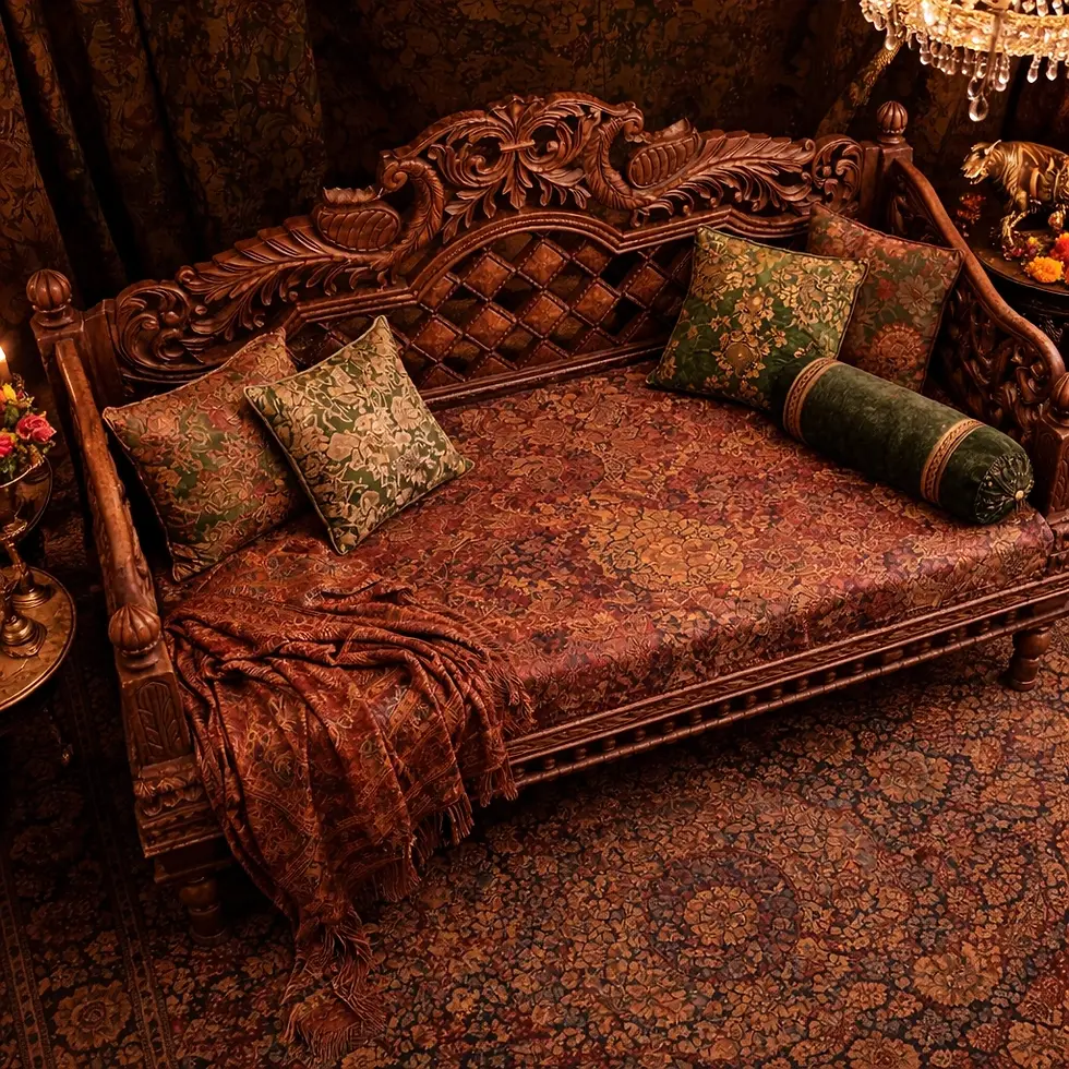 Thumbnail: carved wooden day bed