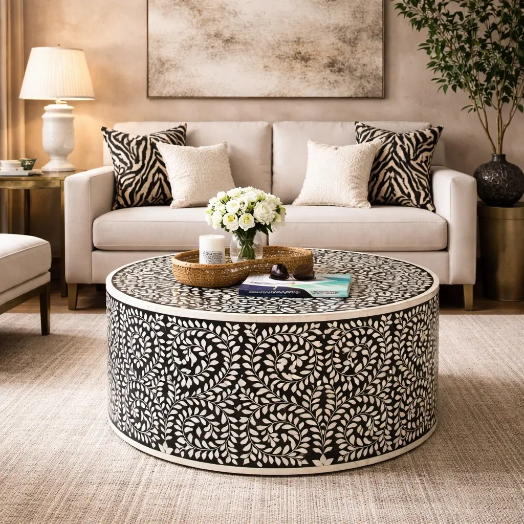 floral bone inlay coffee table