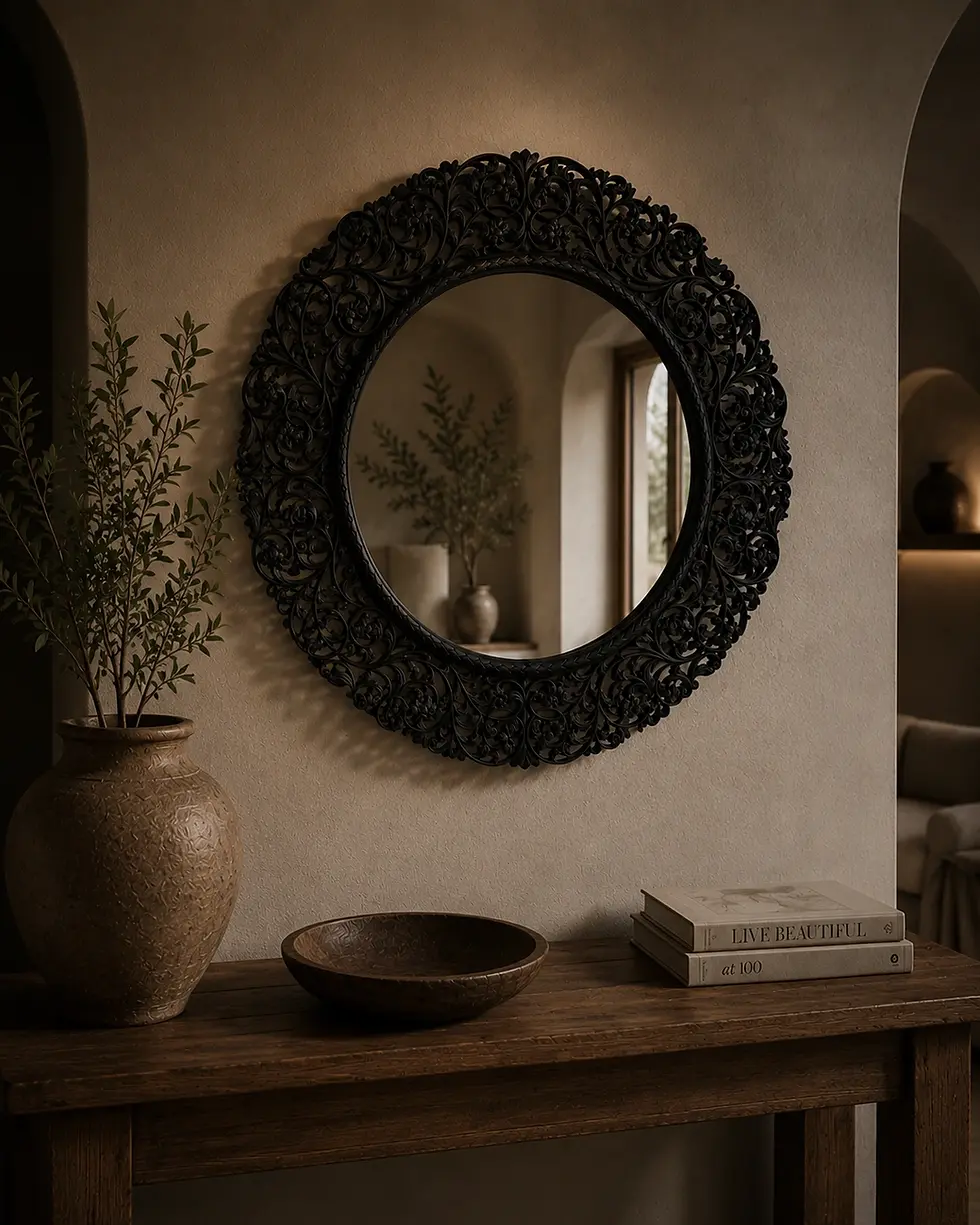 carved teak wood mirror