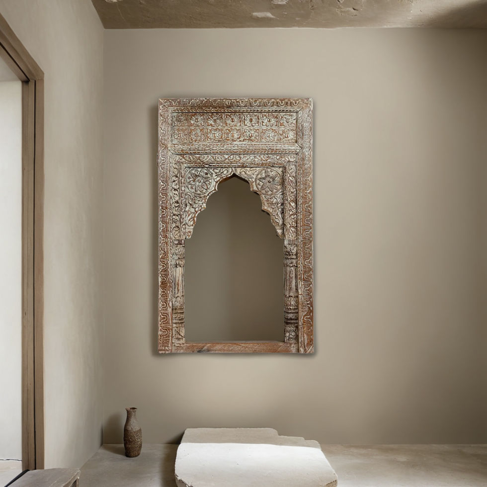 carved wooden arch mirror
