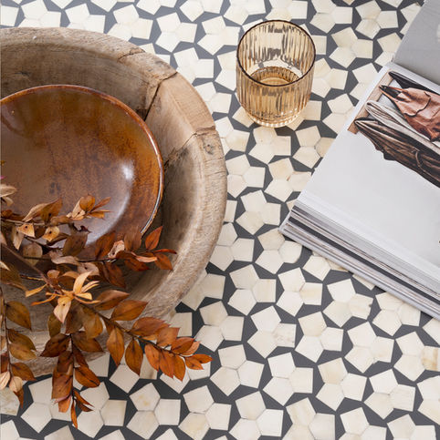 bone inlay coffee table close up