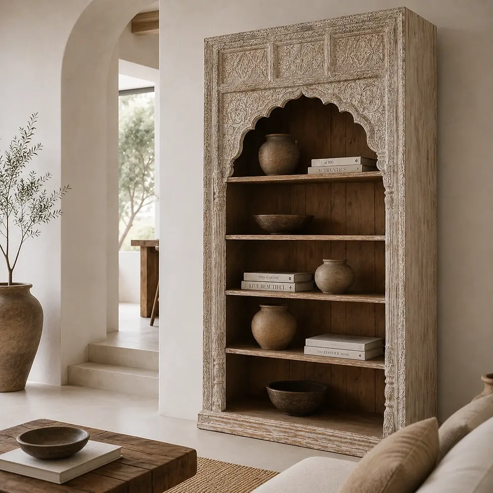 carved wooden display shelf