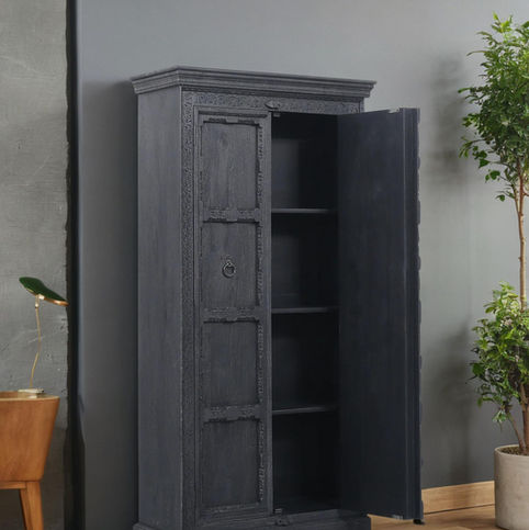 black wooden wardrobe