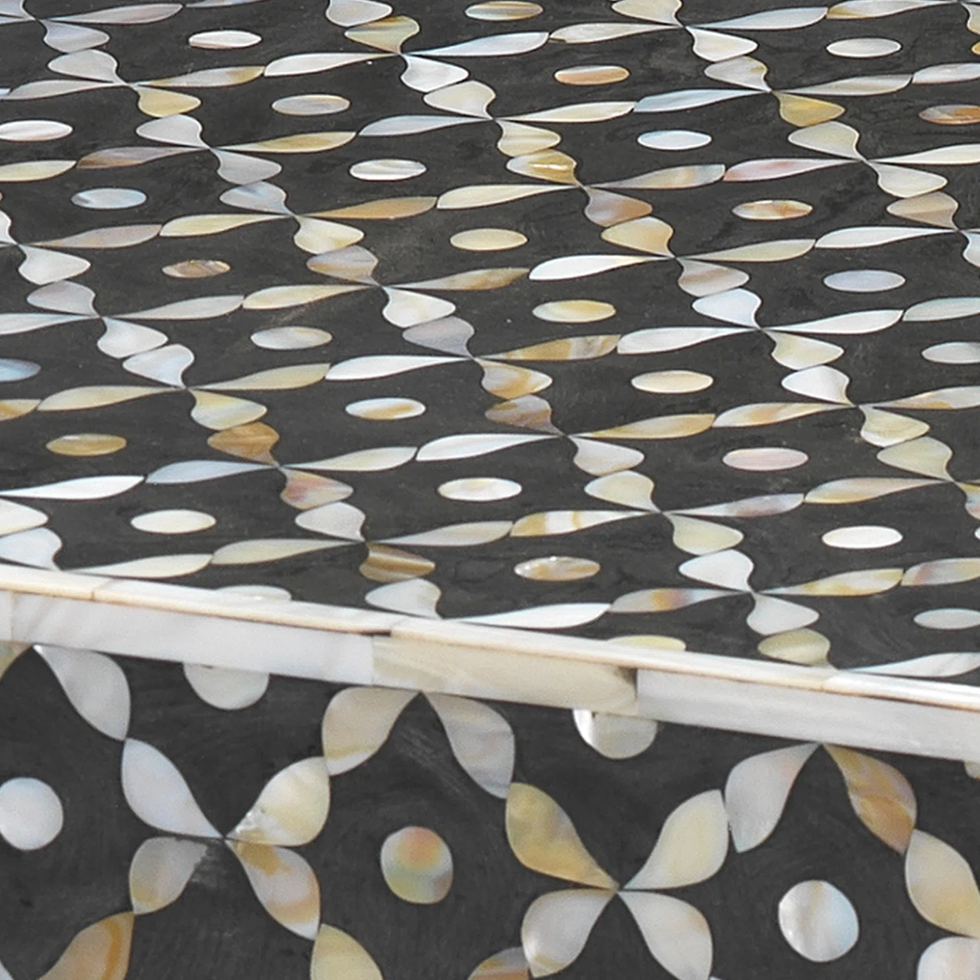 mother of pearl inlay end table close up
