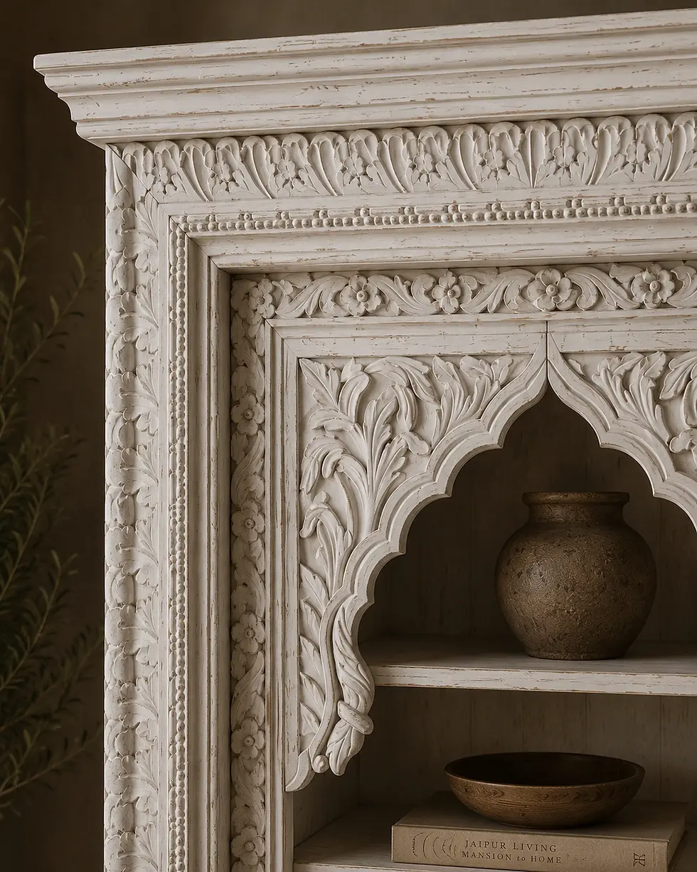 Thumbnail: carved wooden arch book shelf