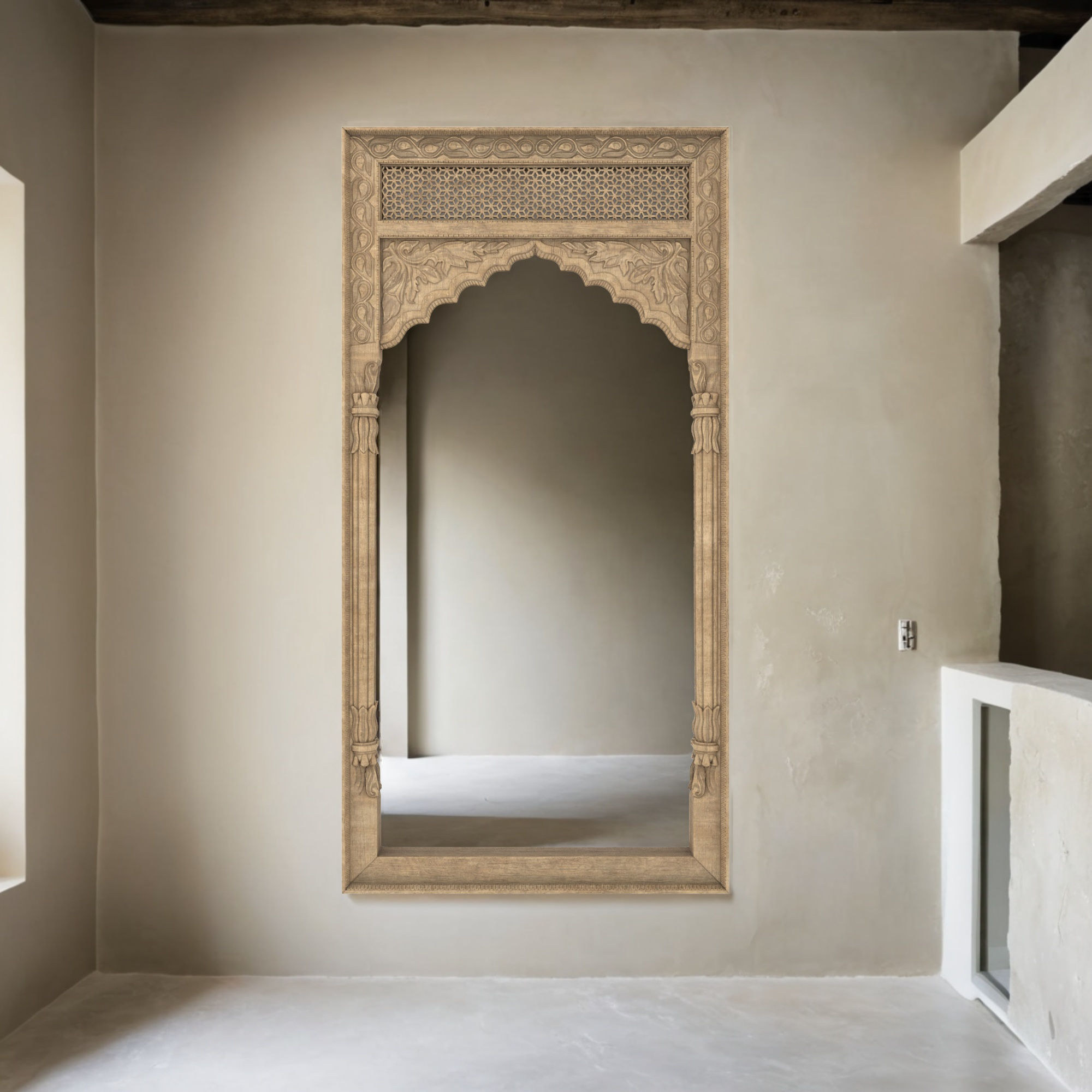 The Raghuras Wooden Jaali Wall Mirror | The Jodhpore