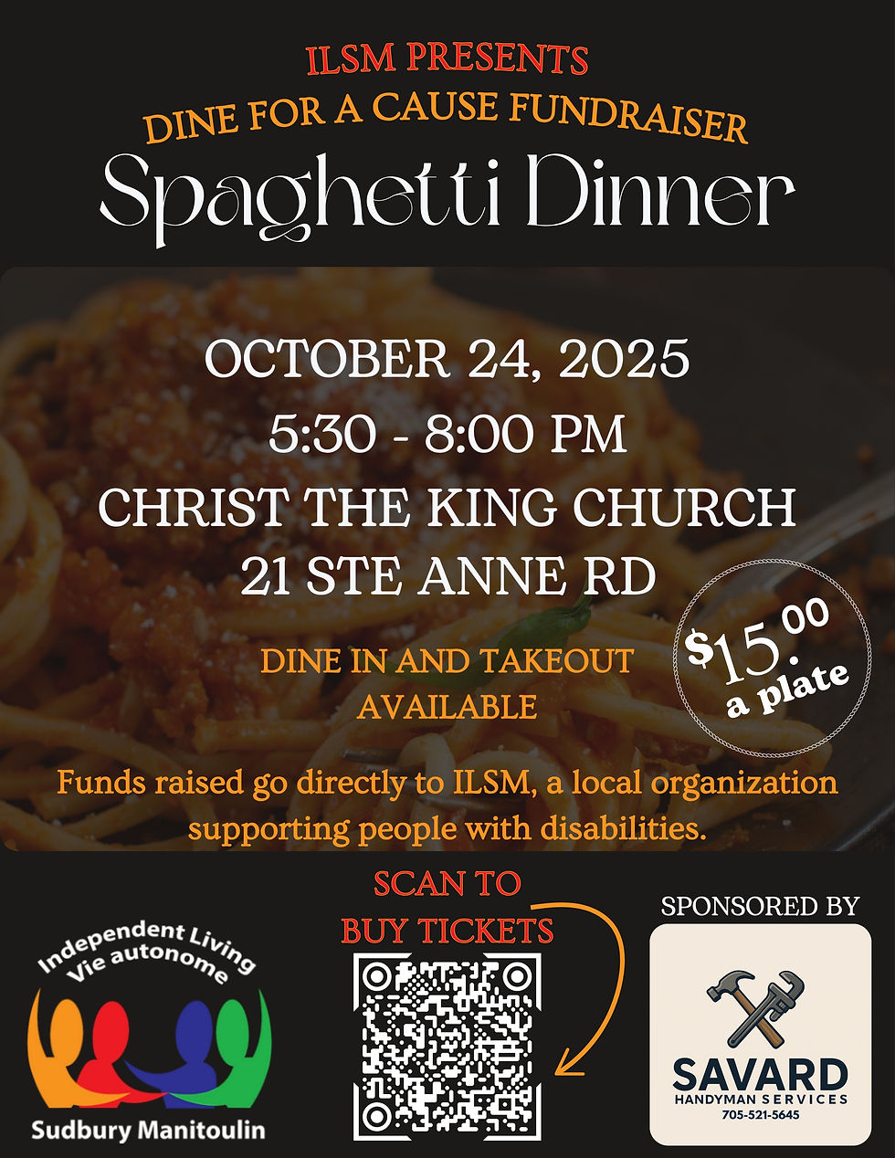 Spaghetti Dinner Independent Living Sudbury Manitoulin