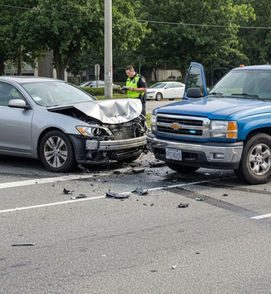 Two Cars Crashing into One Another from The Front, One Car Damaged