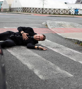 Pedestrian Accident, Pedestrian Got Hit by a Car, Lying on the Ground