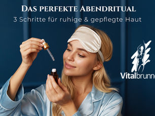 eine Frau mit Serum in der Hand und Schlafmaske am Kopf