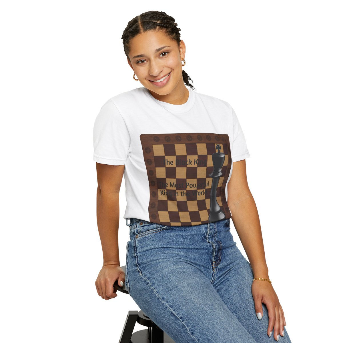 Smiling woman in white checkered crop top