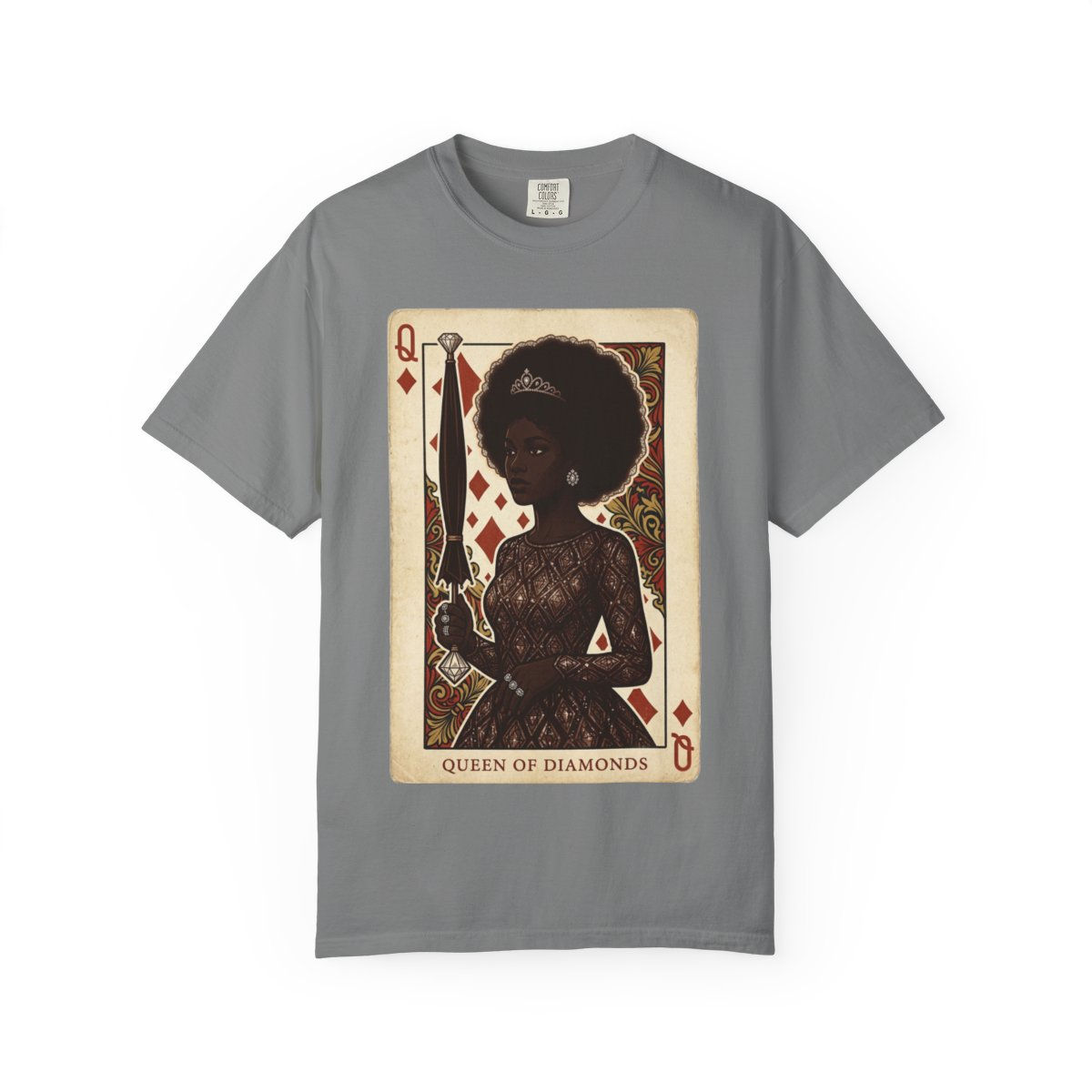 Gray t-shirt with Queen of Diamond card design
