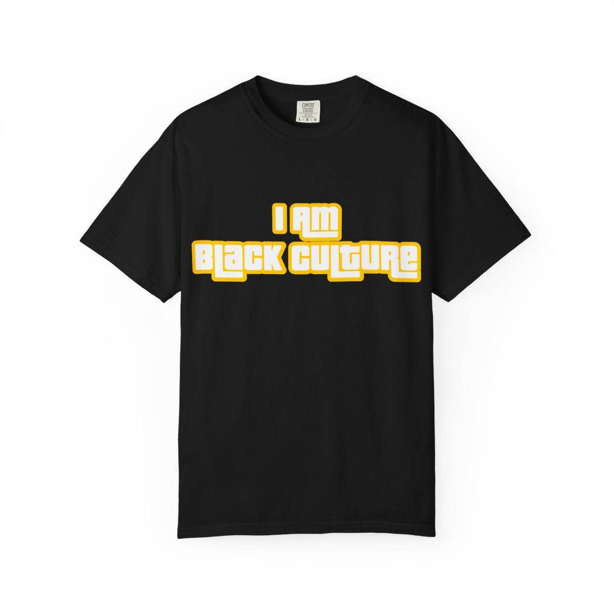 Black t-shirt with I AM BLACK CULTURE in yellow text