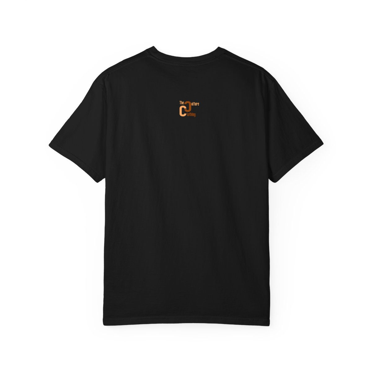 Black t-shirt, back view, small graphic
