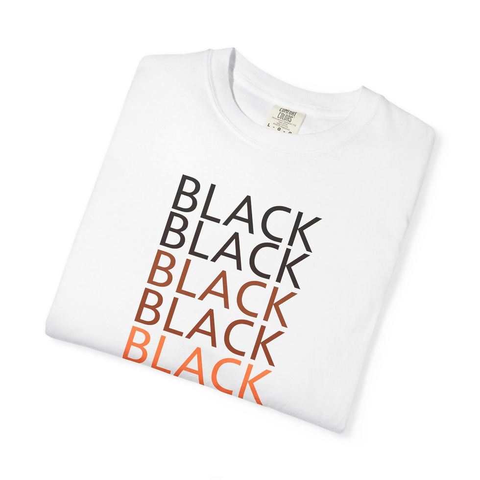Thumbnail: White t-shirt with stacked 'BLACK' text