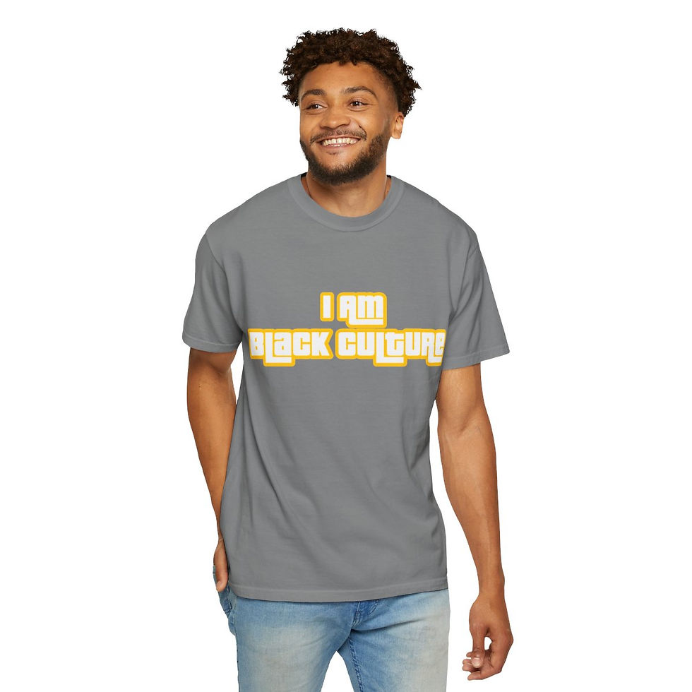 Thumbnail: Smiling man in gray 'I AM BLACK CULTURE' t-shirt