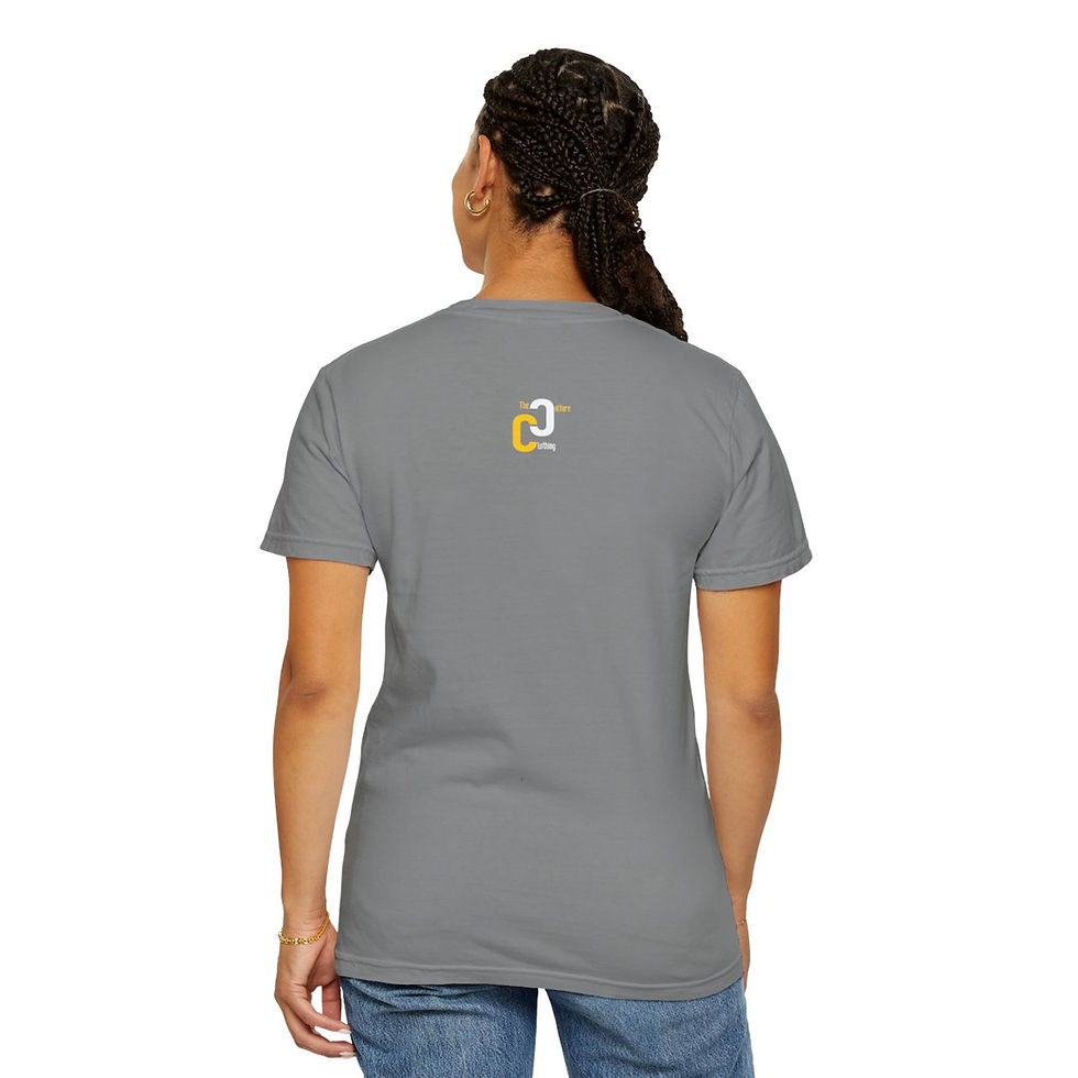 Thumbnail: Back of gray t-shirt with small yellow logo