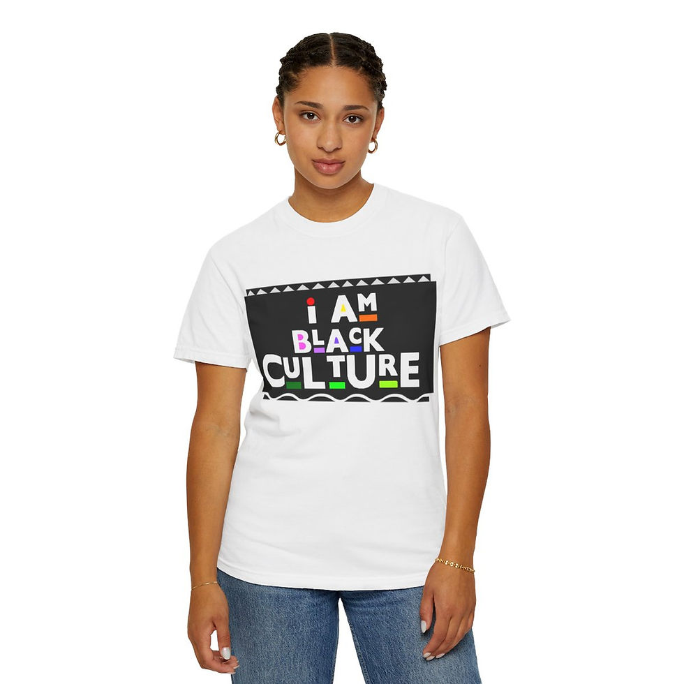 Thumbnail: Woman wearing white t-shirt with 'I AM BLACK CULTURE' graphic
