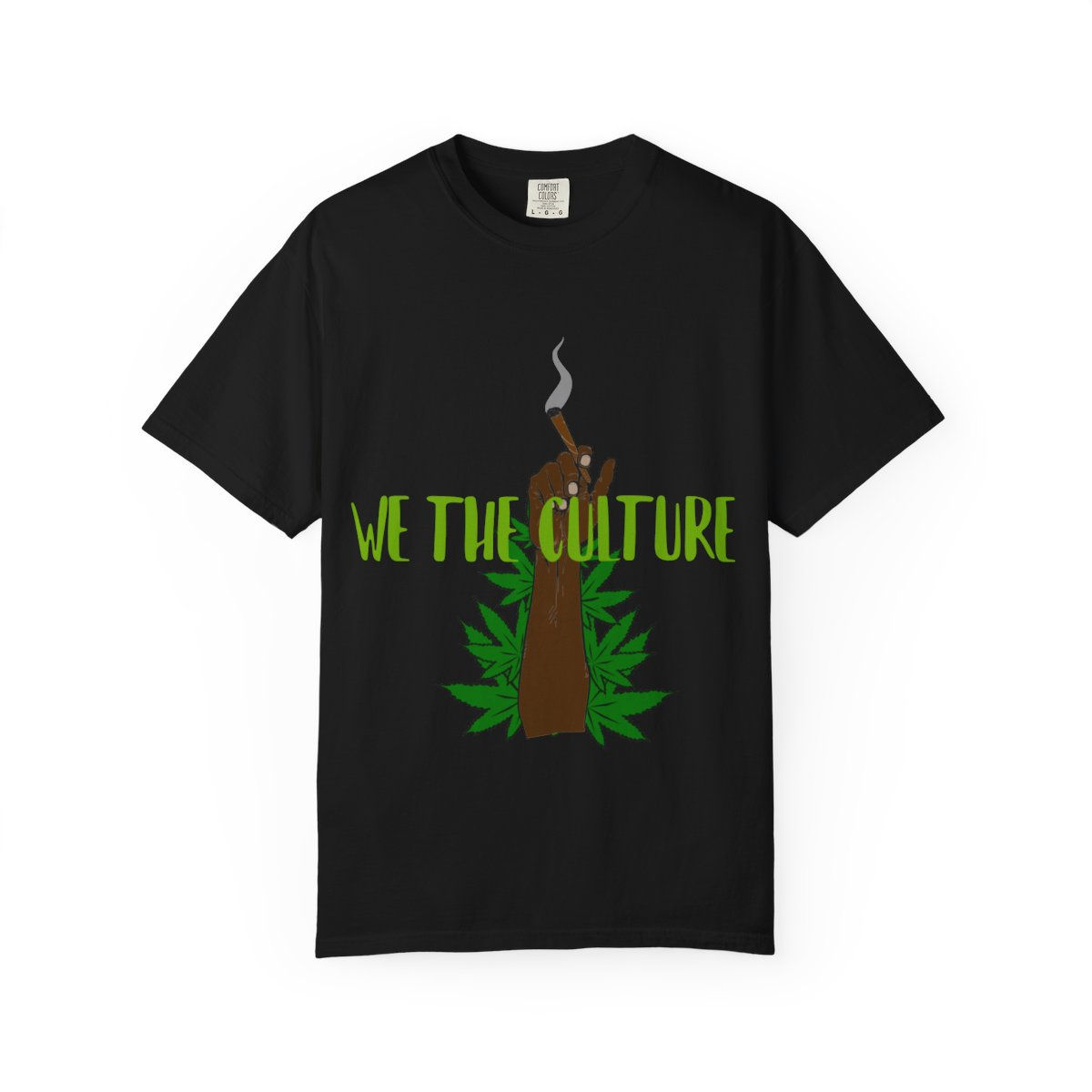 Black t-shirt with smoking joint, cannabis leaves, and 'WE THE CULTURE'