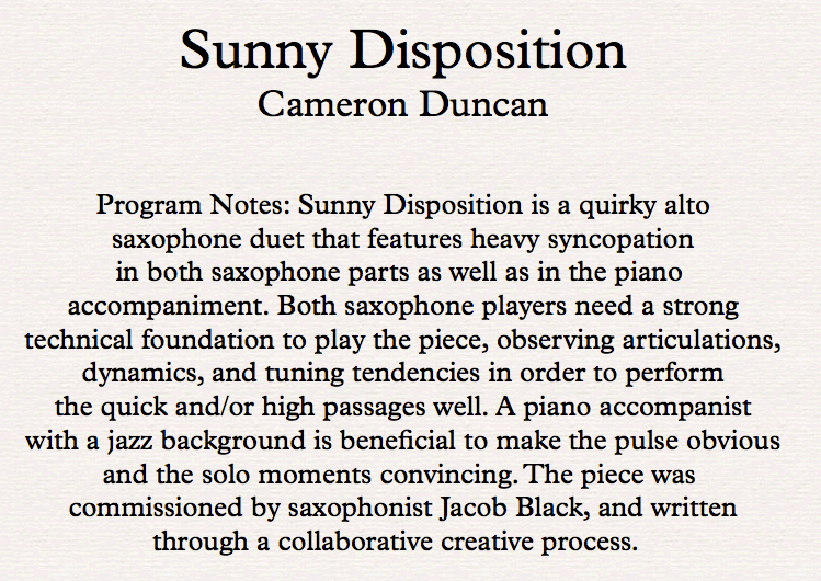 Thumbnail: Sunny Disposition (Alto Sax Duo, with Piano Accompaniment)