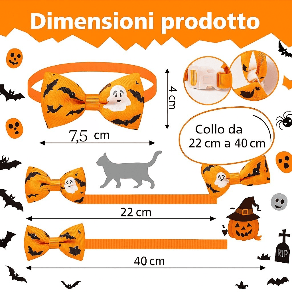 Papillon per  cane e gatto regolabile per Halloween dimensioni prodotto