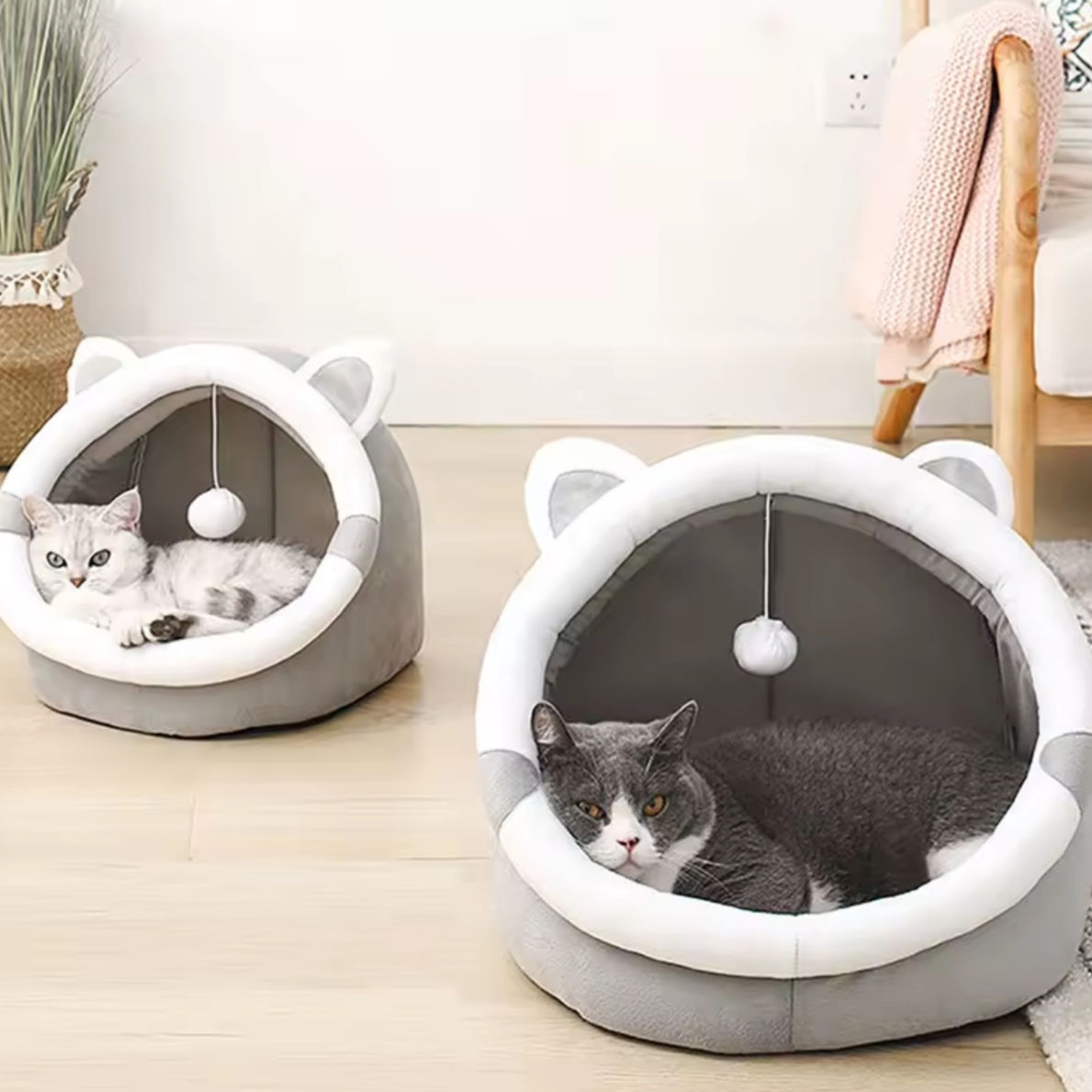 Lettino per cani e gatti, cuccia rotonda a forma di gatto per animali domestici