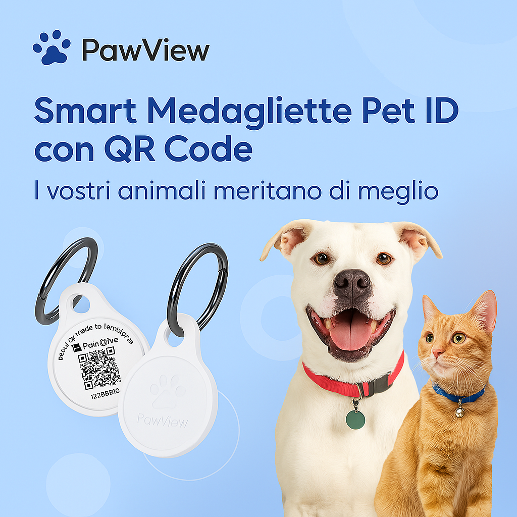 Medaglietta smart per animali in morbido silicone con codice QR visibile – colore bianco