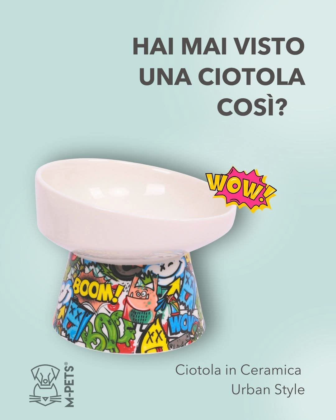 Ciotola Gatto Rialzata in Ceramica | M-PETS disponibile in due colori