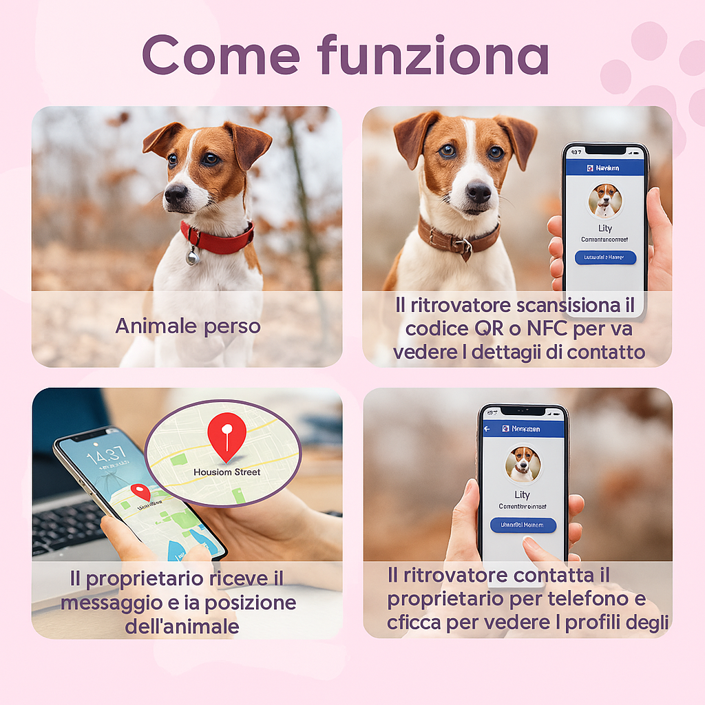 Medaglietta smart per animali in morbido silicone con codice QR visibile  Come funziona