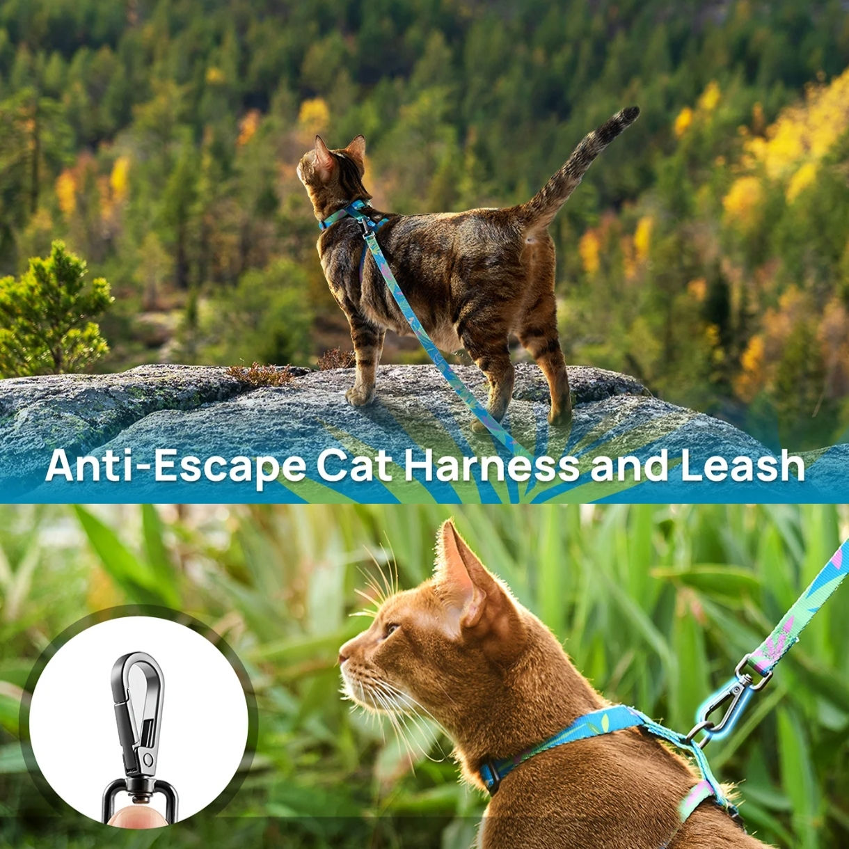 Set Pettorina e Guinzaglio per Gatti – Regolabile - Antifuga
