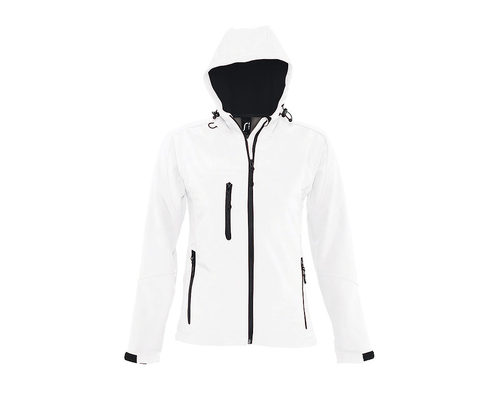Miniature : Veste blanche avec capuche pour femme. Gilet technique léger unisexe personnalisé avec logo.