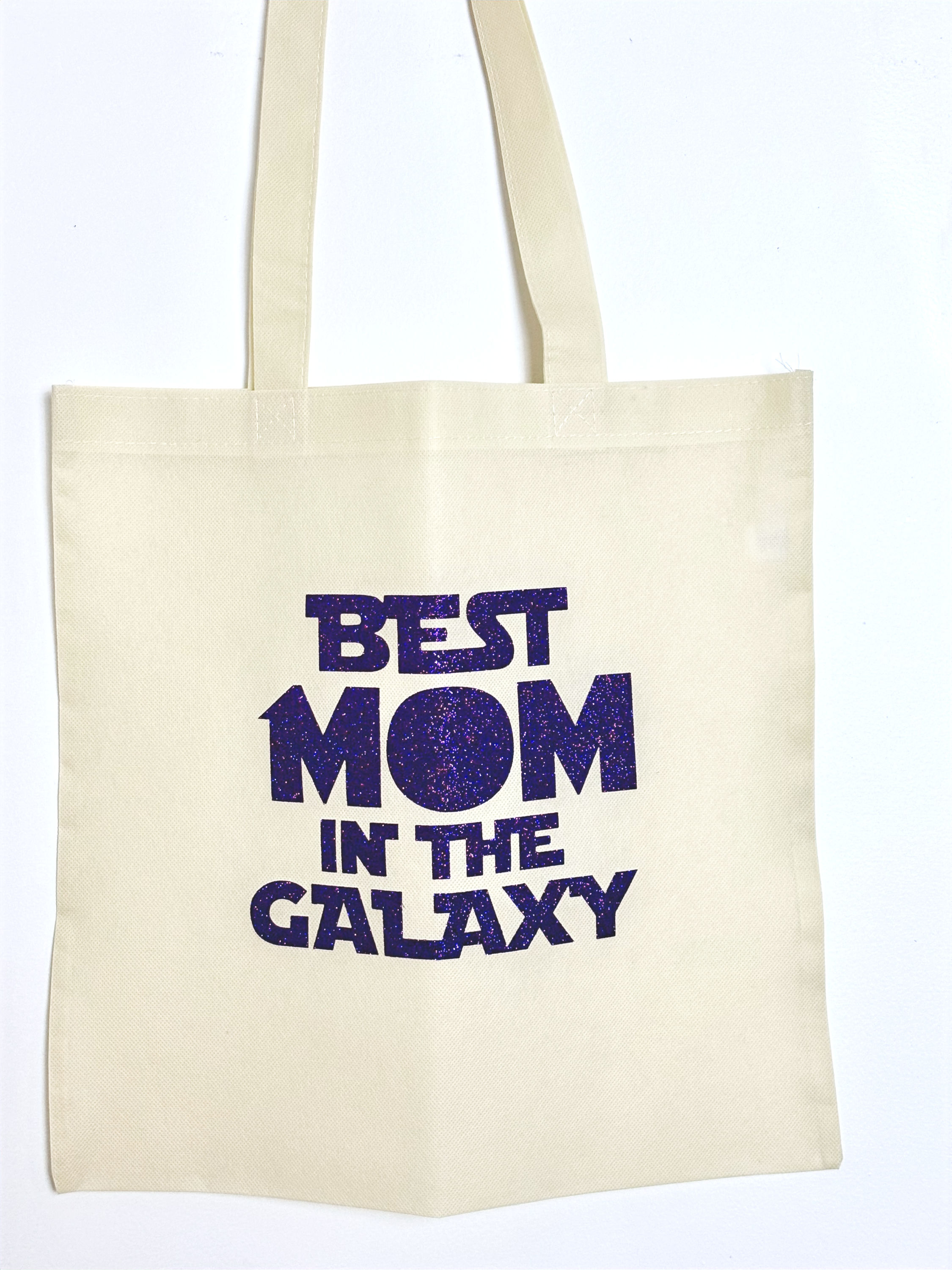 Sac en toile clair avec texte bleu 