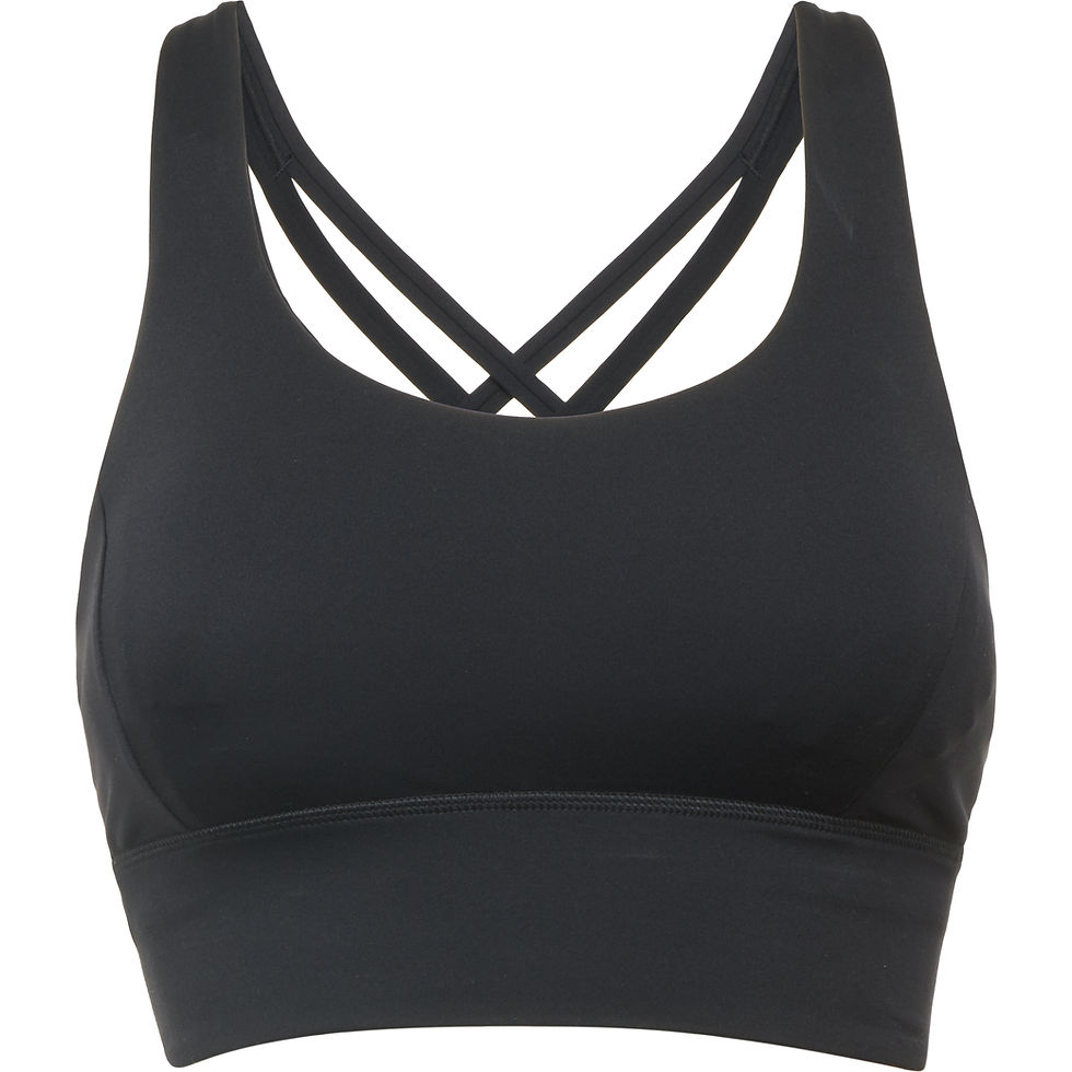 Soutien-gorge de sport noir avec bretelles croisées, pour le sport et entraînement.