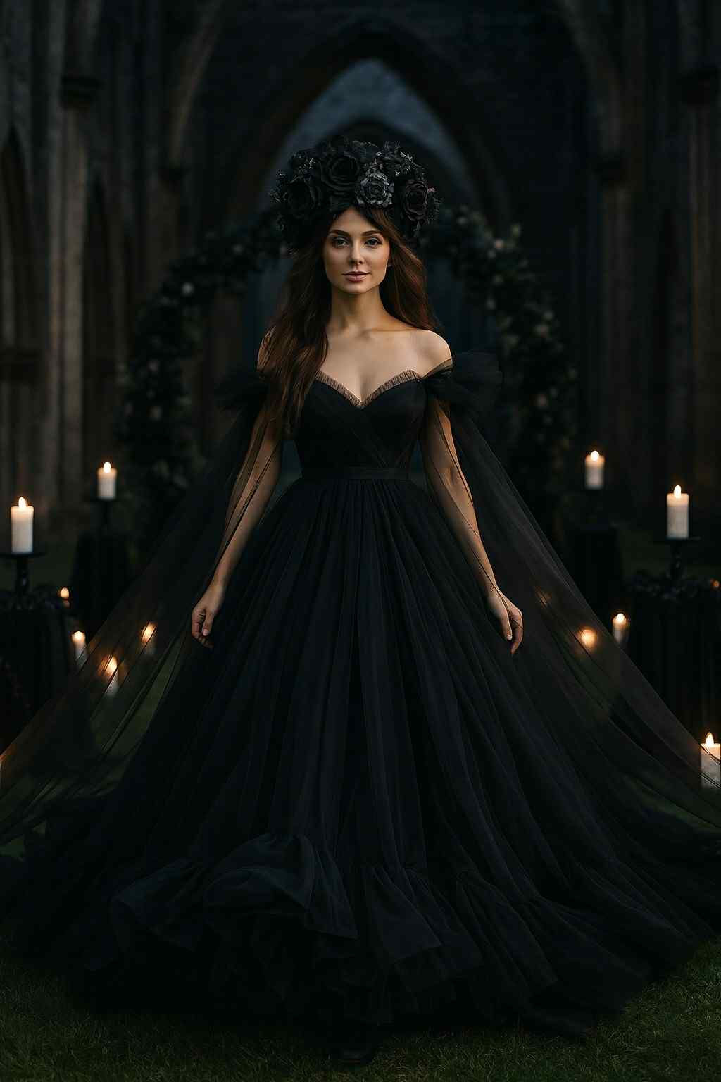 Dark Bloom black tulle Gown 