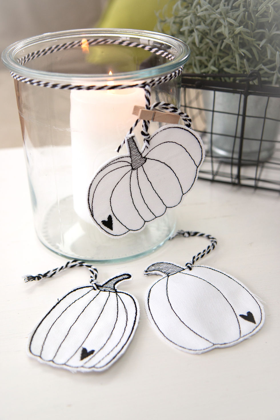 Thumbnail: Set of Three Linen Pumpkins hanging decorations