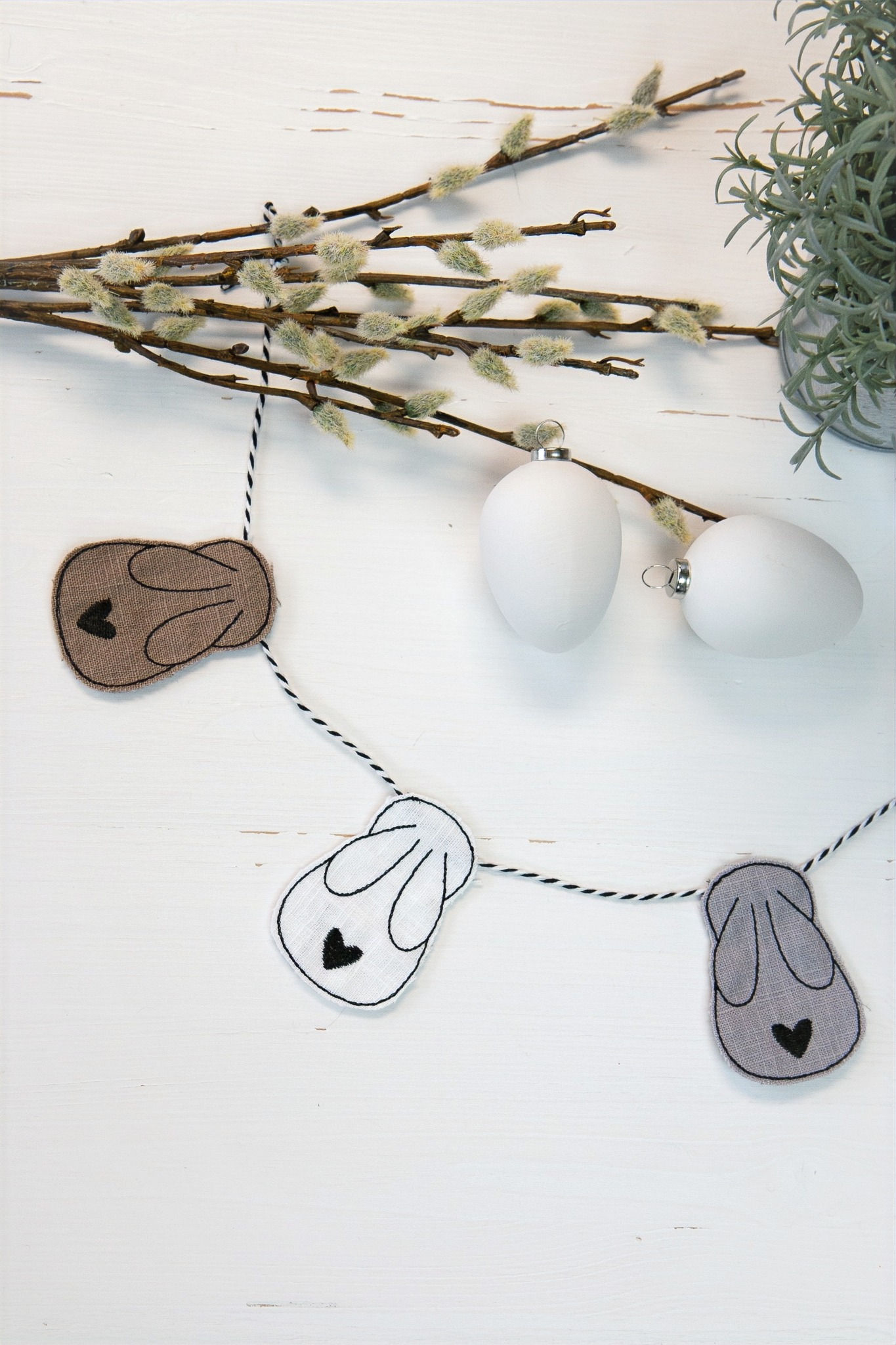 Handmade embroidered linen Easter Bunny Garland
