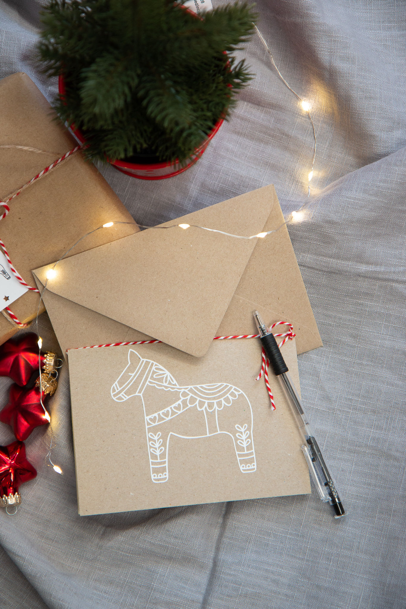 Handmade Christmas Card "Dala Horse Print"