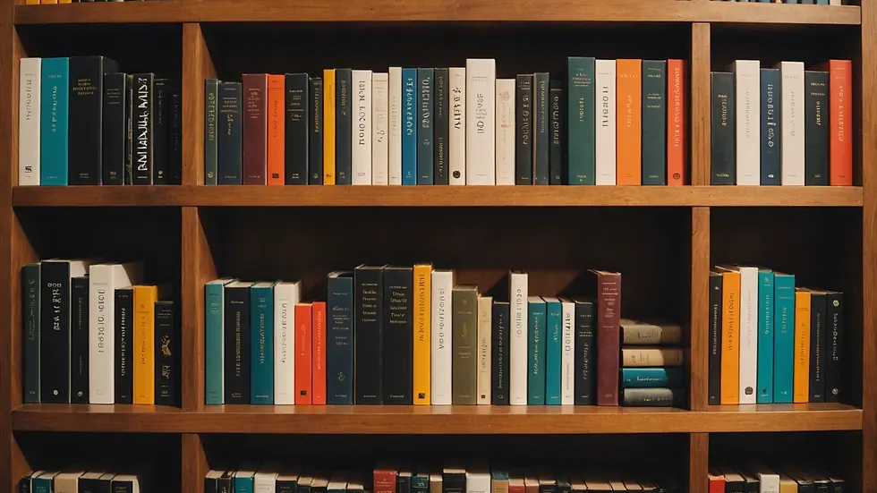 Close-up view of a stylish bookshelf lined with curated books