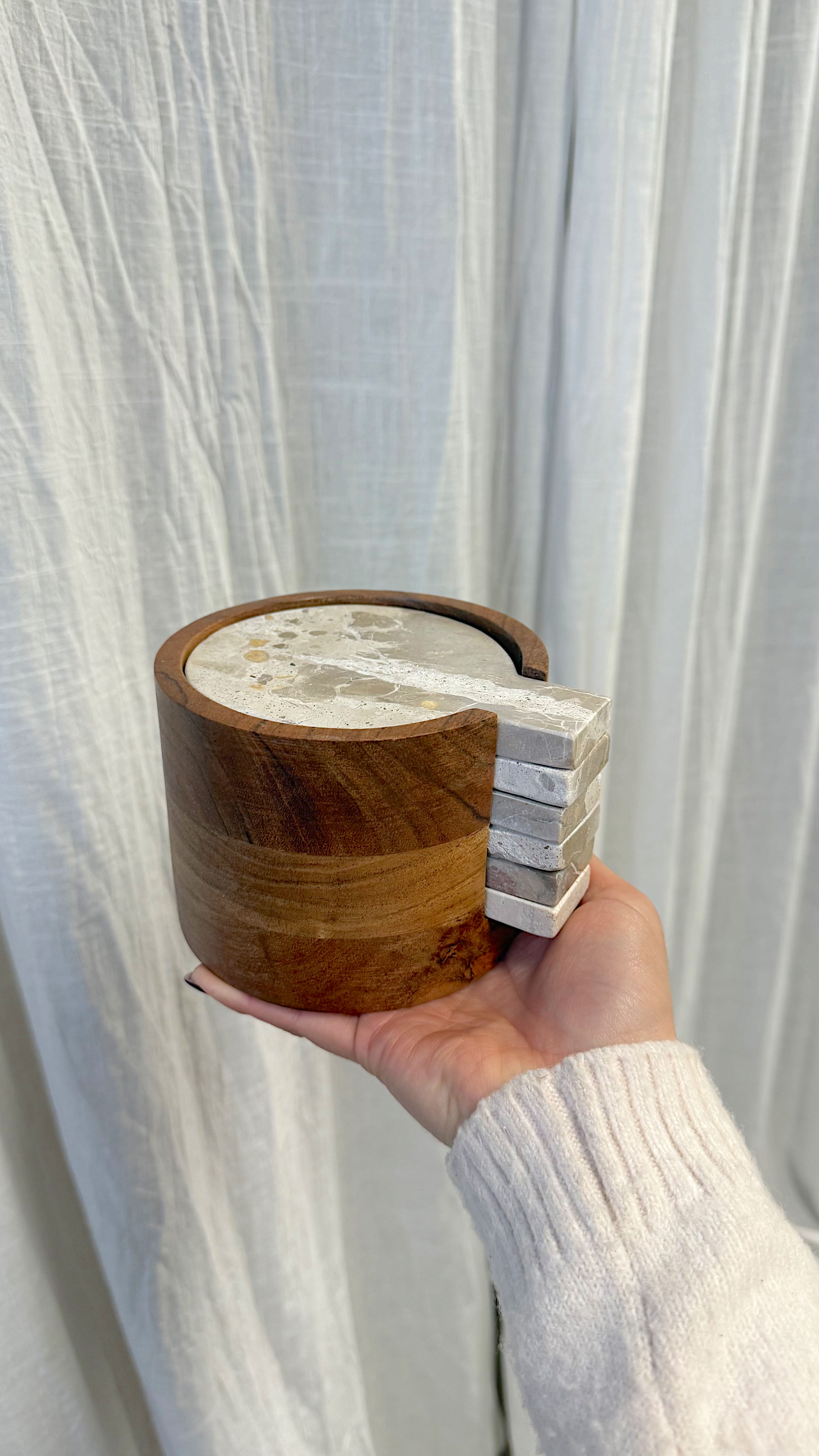 Set 6 sous-verres marbre/bois rond