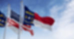 North Carolina state flags waving with american flag. North Carolina is a state in the Sou
