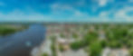 Aerial panorama view of Wilmington North Carolina historic district along the Cape Fear ri