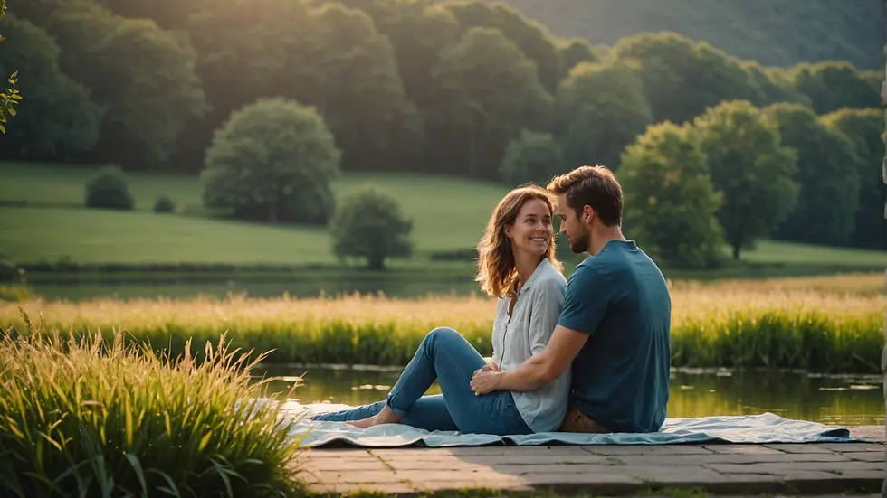 A couple enjoying a peaceful moment together in a tranquil setting