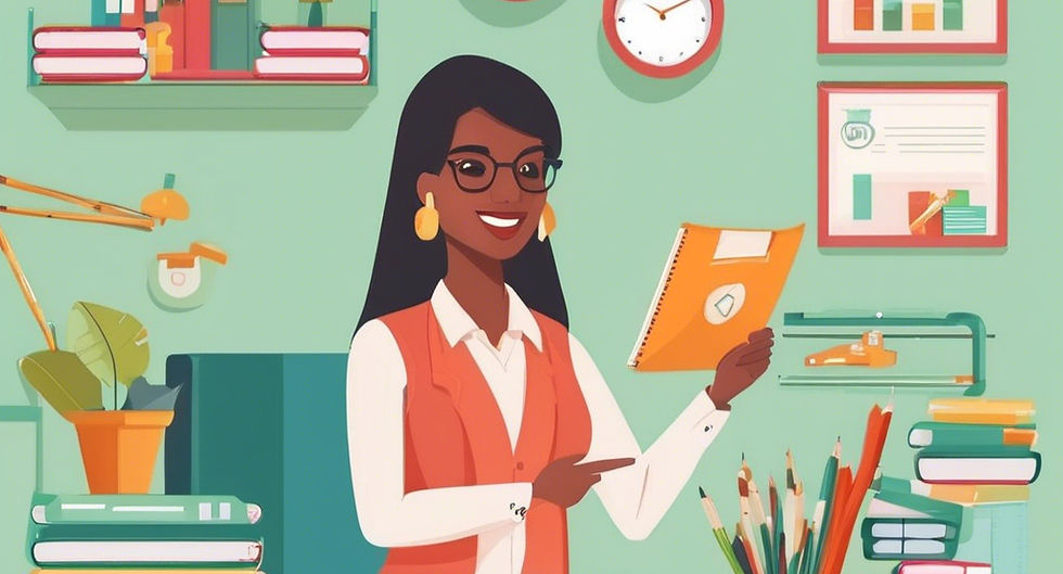 Image of cartoon woman looking at notebook