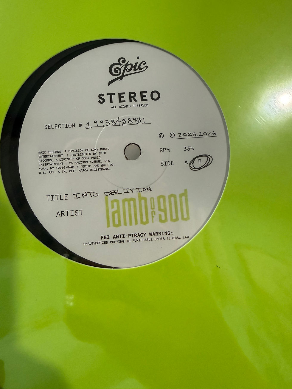 Thumbnail: Lamb Of God Into The Oblivion First Pressing Ed LE 607 Of 1,000 Sealed Vinyl