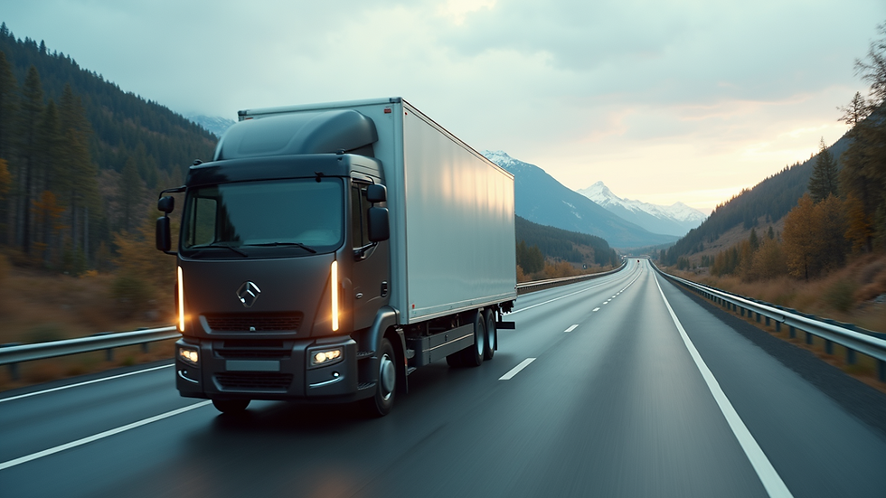 High angle view of a modern electric truck on a highway
