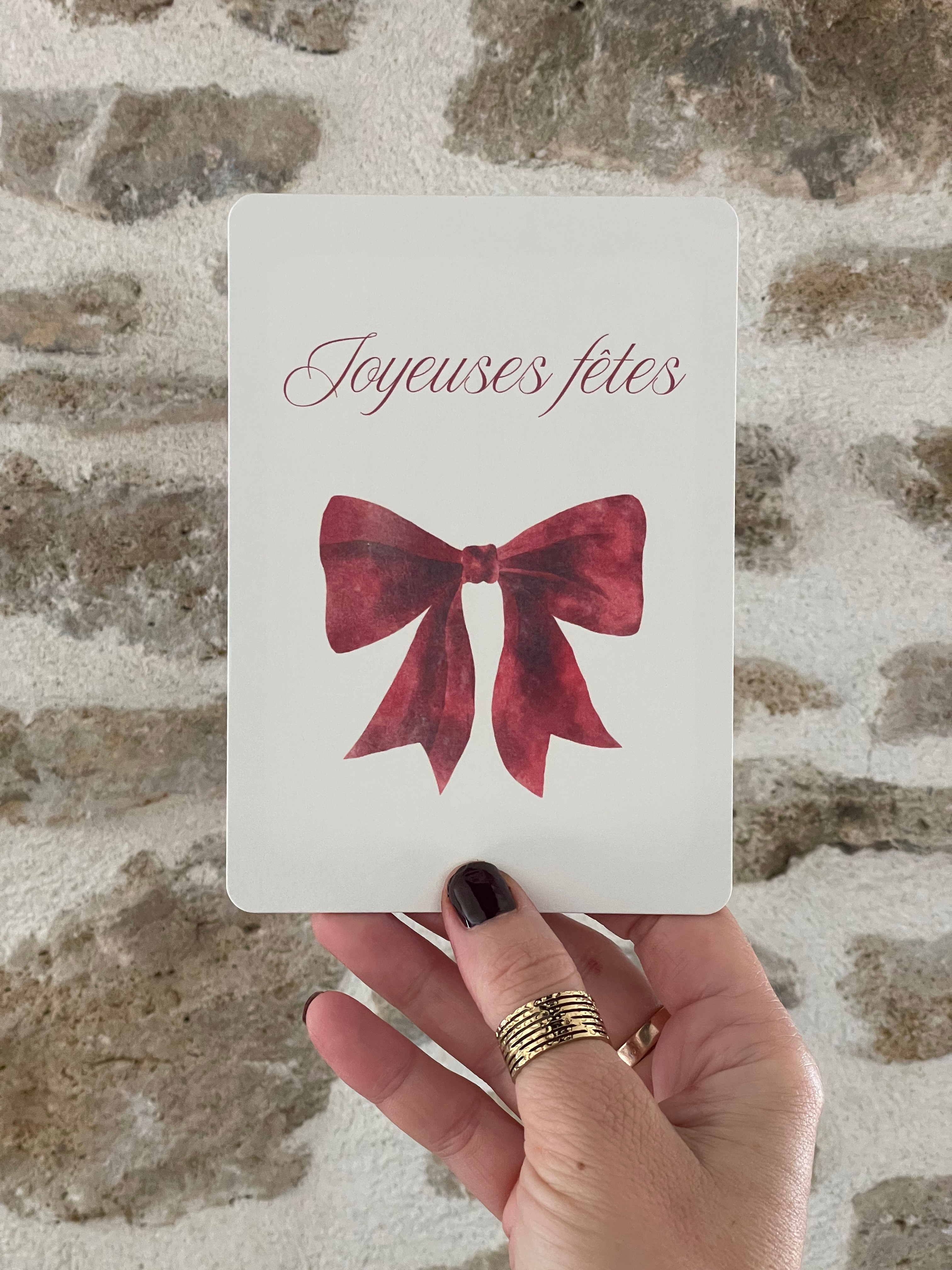 Billet doux "Joyeuses fêtes" noeud rouge 