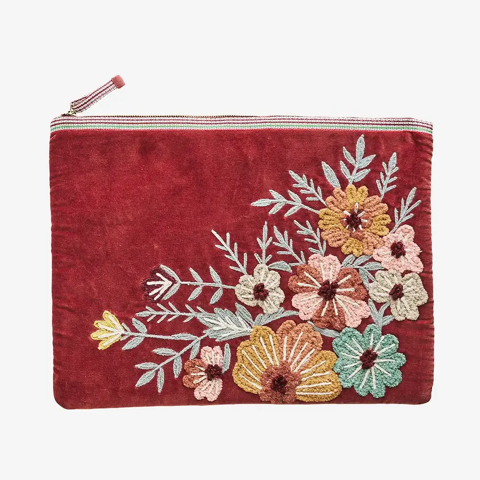 Miniature : Pochette velours brodée de fleurs
