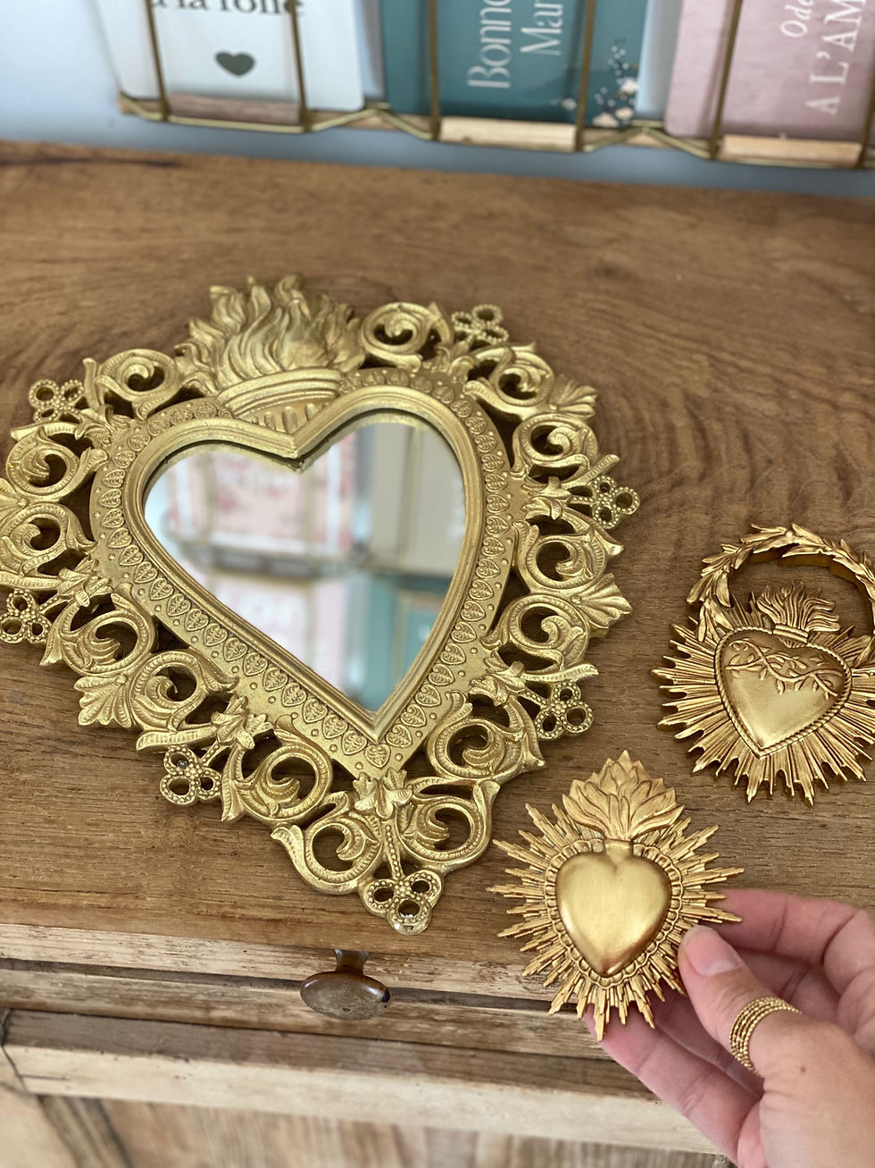 Miniature : Miroir coeur baroque 