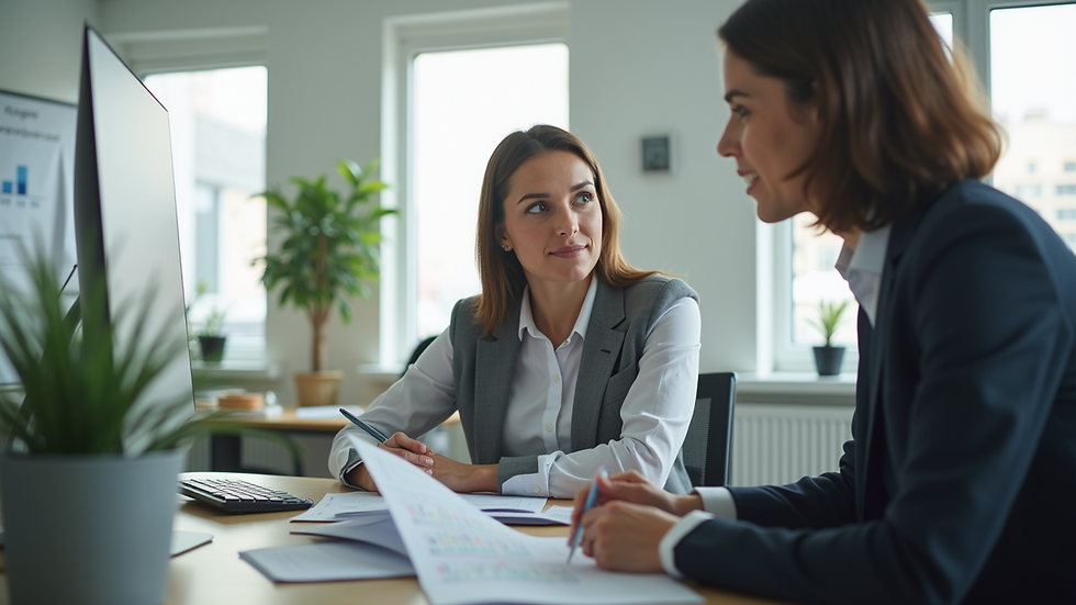 Close-up view of a sales manager coaching a sales representative in a bright office