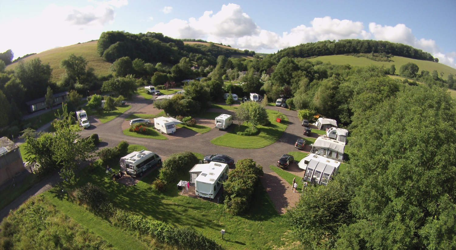Aerial view of caravan park Waterrow Touring Park Somerset